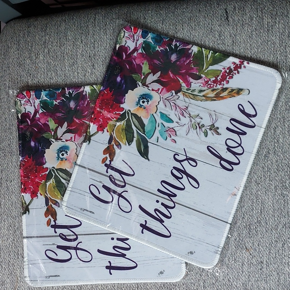 2- New Mouse Pads  Floral Computer Motivational 9.5" x 8" Medium Weight Quality